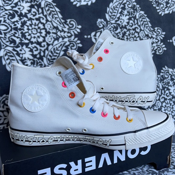 Converse Chuck Taylor All Star Hi Egret/Hyper Pink/Black MEN`S - Picture 10 of 16